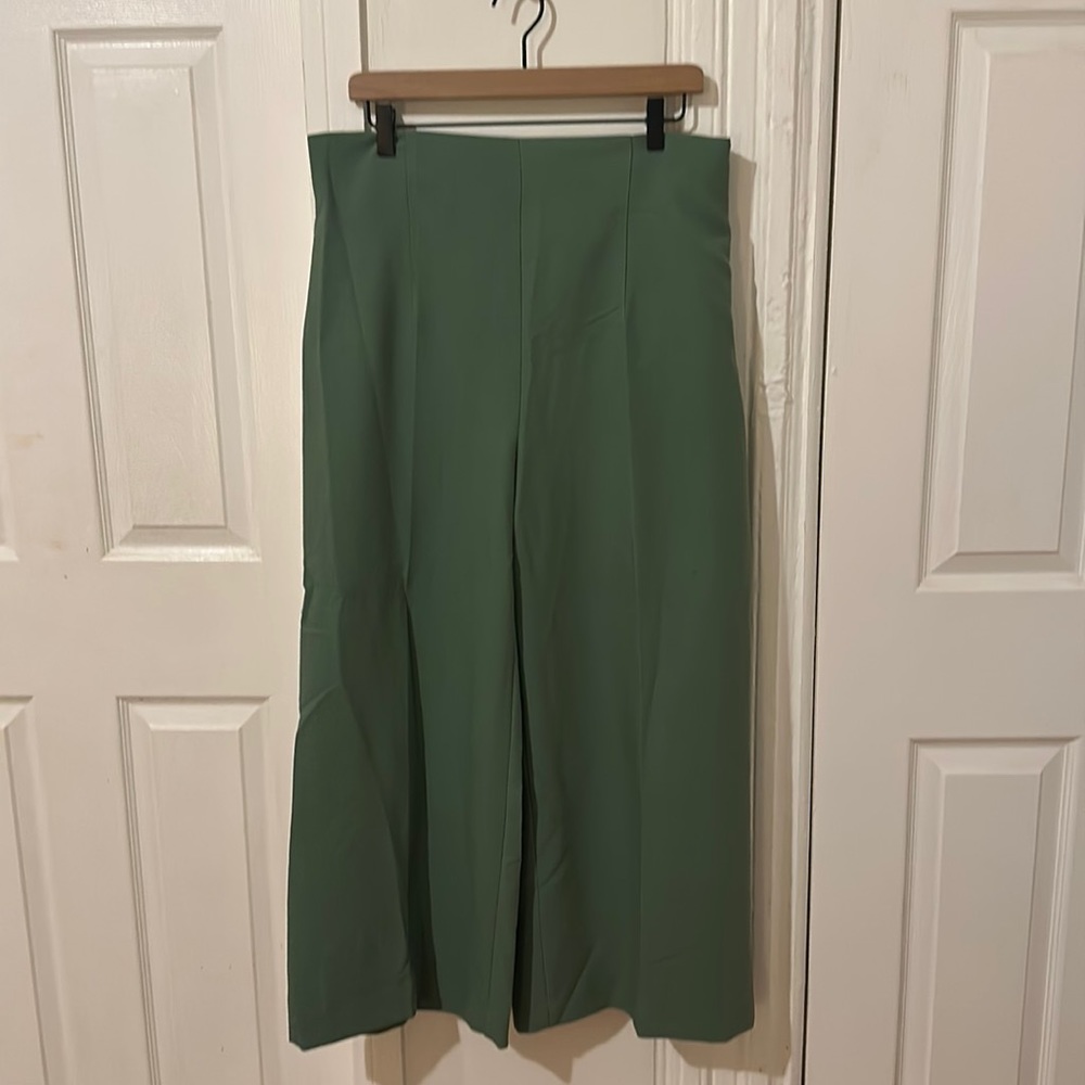 Zara sage green ultra high waisted wide leg pants size XL - Picture 1 of 2